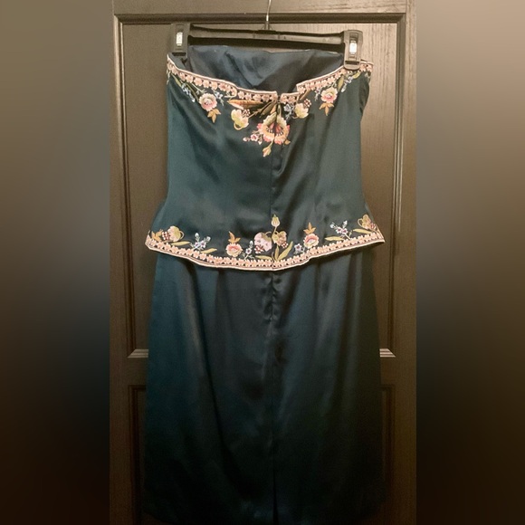 Sue Wong 100% 4 Silk Emerald Teal Strapless Embroidered Peplum Evening Dress - Picture 12 of 12